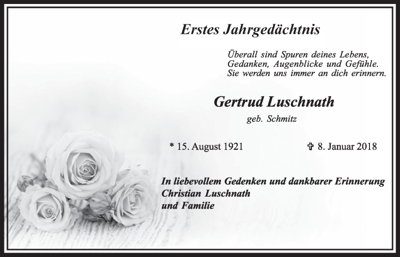  Traueranzeige für Gertrud Luschnath vom 05.01.2019 aus  Sonntags-Post 