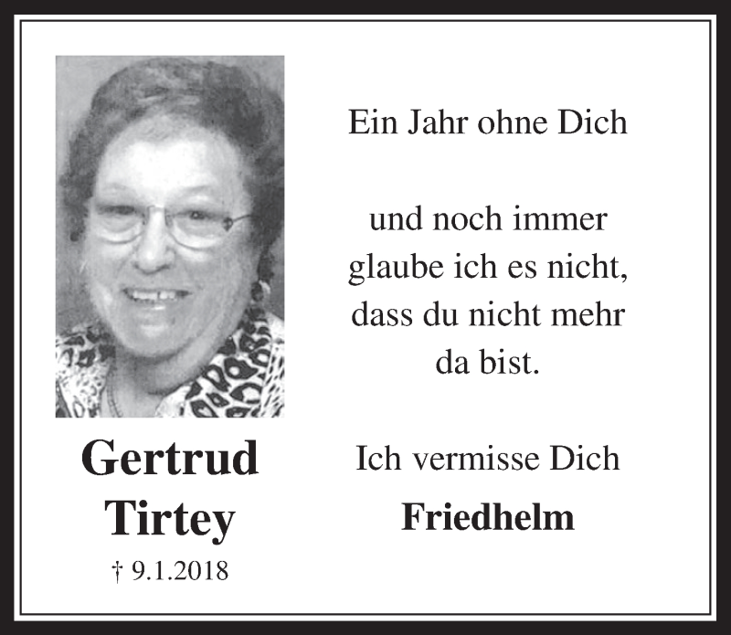  Traueranzeige für Gertrud Tirtey vom 09.01.2019 aus  Werbepost 