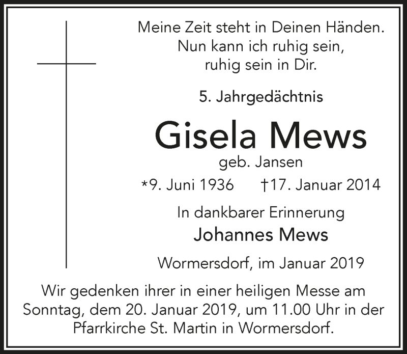  Traueranzeige für Gisela Mews vom 18.07.2023 aus  Schaufenster/Blickpunkt 