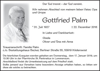 Anzeige von Gottfried Palm von  Blickpunkt Euskirchen 