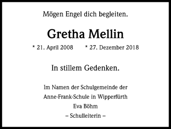 Anzeige von Gretha Mellin von Kölner Stadt-Anzeiger / Kölnische Rundschau / Express