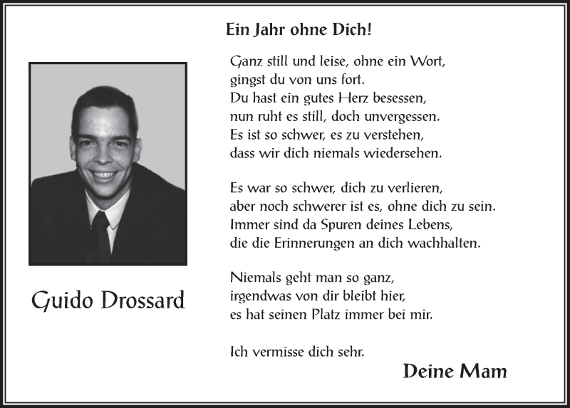  Traueranzeige für Guido Drossard vom 09.01.2019 aus  Werbepost 