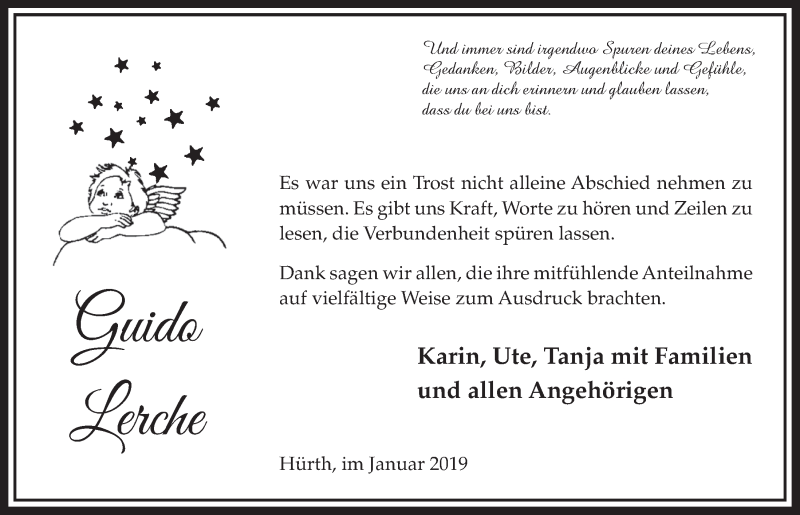  Traueranzeige für Guido Lerche vom 05.01.2019 aus  Sonntags-Post 