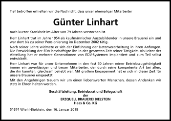 Anzeige von Günter Linhart von Kölner Stadt-Anzeiger / Kölnische Rundschau / Express