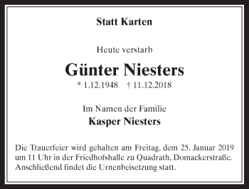 Anzeige von Günter Niesters von  Werbepost 