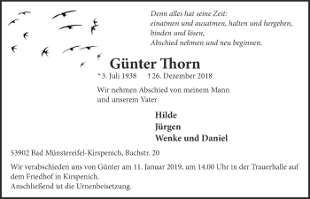 Anzeige von Günter Thorn von  Blickpunkt Euskirchen 