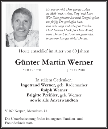 Anzeige von Günter Martin Werner von  Werbepost 