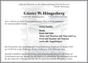 Anzeige von Günter W. Höngesberg von  Werbepost 