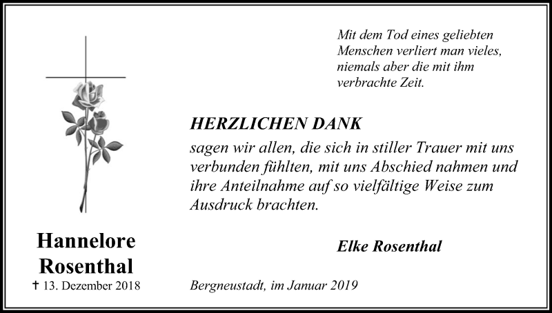 Traueranzeige für Hannelore Rosenthal vom 19.01.2019 aus Kölner Stadt-Anzeiger / Kölnische Rundschau / Express