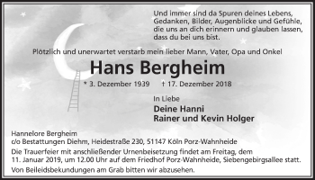 Anzeige von Hans Bergheim 