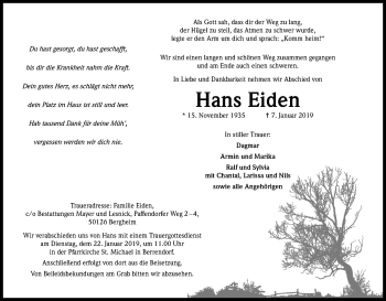 Anzeige von Hans Eiden von Kölner Stadt-Anzeiger / Kölnische Rundschau / Express