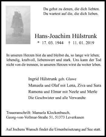 Anzeige von Hans-Joachim Hülstrunk von Kölner Stadt-Anzeiger / Kölnische Rundschau / Express