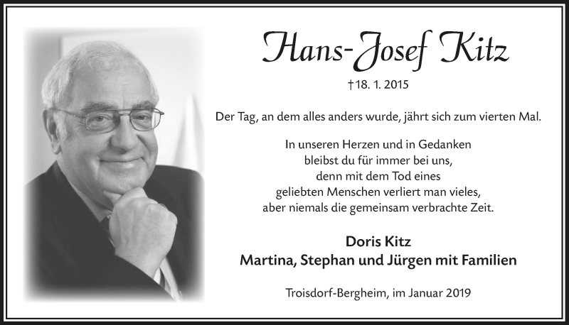  Traueranzeige für Hans-Josef Kitz vom 16.01.2019 aus  Extra Blatt 
