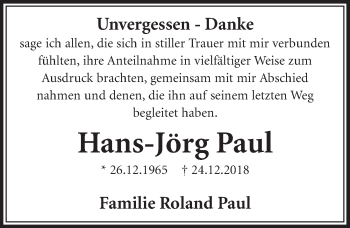 Anzeige von Hans-Jörg Paul von  Sonntags-Post 