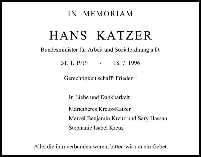  Traueranzeige für Hans Katzer vom 31.01.2019 aus Kölner Stadt-Anzeiger / Kölnische Rundschau / Express