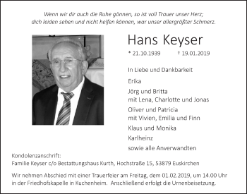 Anzeige von Hans Keyser von  Blickpunkt Euskirchen 