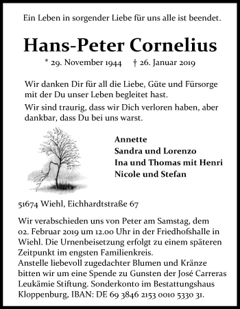 Anzeige von Hans-Peter Cornelius von Kölner Stadt-Anzeiger / Kölnische Rundschau / Express