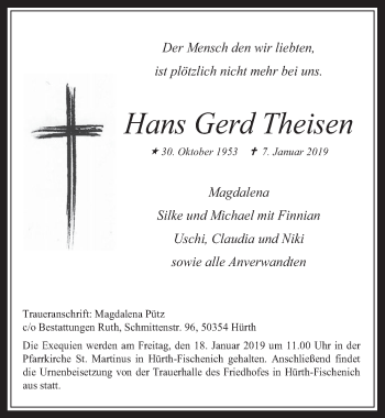 Anzeige von Hans Gerd Theisen von  Wochenende  Schlossbote/Werbekurier 