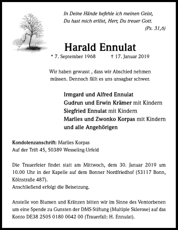 Anzeige von Harald Ennulat von Kölner Stadt-Anzeiger / Kölnische Rundschau / Express