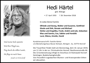 Anzeige von Hedi Härtel von Kölner Stadt-Anzeiger / Kölnische Rundschau / Express