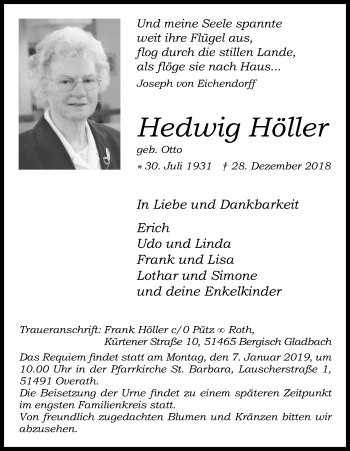 Anzeige von Hedwig Höller von Kölner Stadt-Anzeiger / Kölnische Rundschau / Express