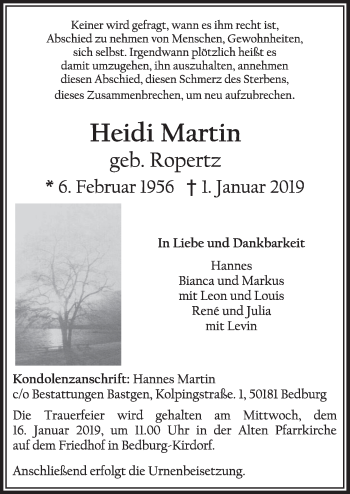 Anzeige von Heidi Martin von  Werbepost 