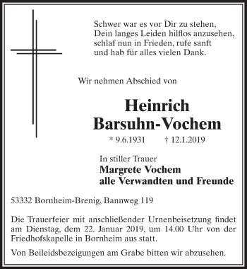 Anzeige von Heinrich Barsuhn-Vochem von  Schlossbote/Werbekurier 