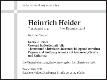 Anzeige von Heinrich Heider von Kölner Stadt-Anzeiger / Kölnische Rundschau / Express