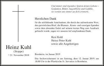 Anzeige von Heinz Kuhl von  Schaufenster/Blickpunkt 