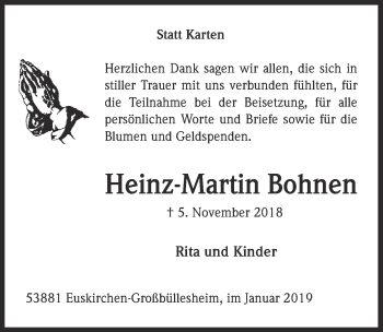 Anzeige von Heinz-Martin Bohnen von  Blickpunkt Euskirchen 
