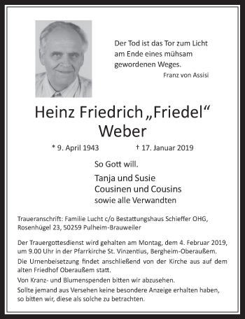 Anzeige von Heinz Friedrich Weber von  Werbepost 