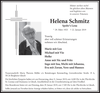 Anzeige von Helena Schmitz von  Sonntags-Post 