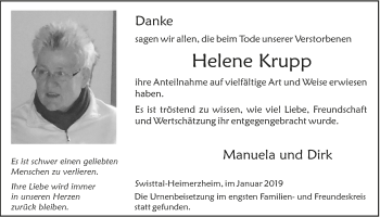 Anzeige von Helene Krupp von  Schaufenster/Blickpunkt 