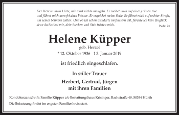 Anzeige von Helene Küpper von  Wochenende 
