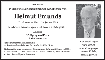 Anzeige von Helmut Emunds von  Sonntags-Post 