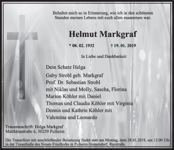 Anzeige von Helmut Markgraf von  Sonntags-Post 