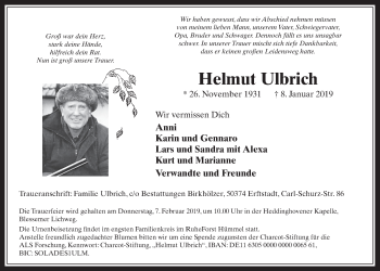 Anzeige von Helmut Ulbrich von  Werbepost 