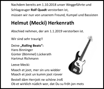 Anzeige von Helmut Mecki Herkenrath von Kölner Stadt-Anzeiger / Kölnische Rundschau / Express