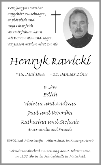 Anzeige von Henryk Rawicki von  Blickpunkt Euskirchen 
