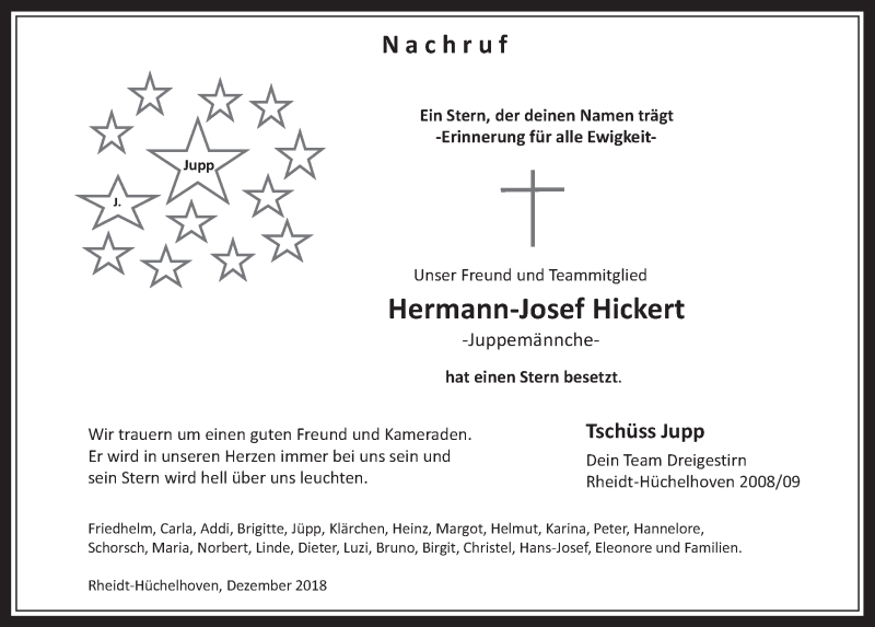  Traueranzeige für Hermann-Josef Hickert vom 02.01.2019 aus  Werbepost 