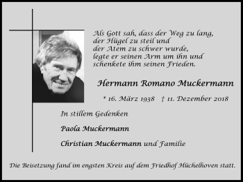 Anzeige von Hermann Romano Muckermann von Kölner Stadt-Anzeiger / Kölnische Rundschau / Express