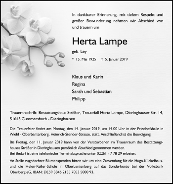 Anzeige von Herta Lampe von Kölner Stadt-Anzeiger / Kölnische Rundschau / Express