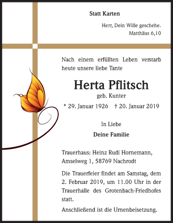 Anzeige von Herta Pflitsch von Kölner Stadt-Anzeiger / Kölnische Rundschau / Express