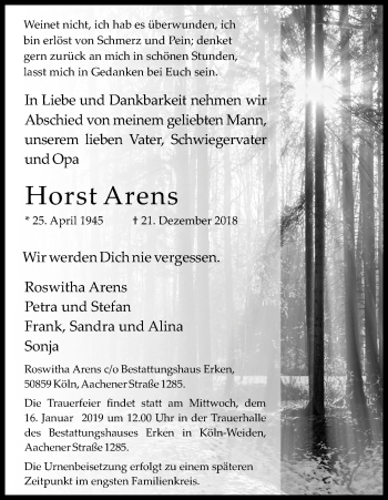 Anzeige von Horst Arens von Kölner Stadt-Anzeiger / Kölnische Rundschau / Express