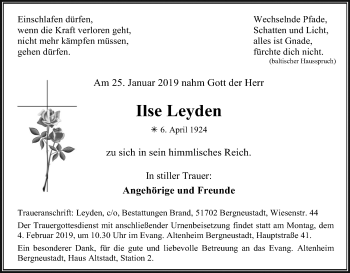 Anzeige von Ilse Leyden von Kölner Stadt-Anzeiger / Kölnische Rundschau / Express