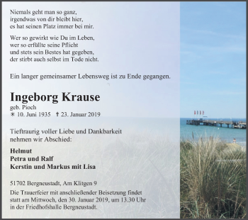 Anzeige von Ingeborg Krause von Kölner Stadt-Anzeiger / Kölnische Rundschau / Express
