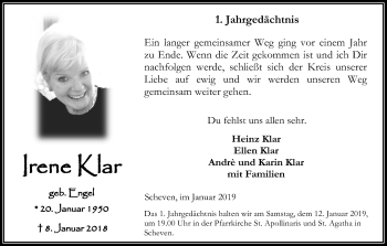 Anzeige von Irene Klar von Kölner Stadt-Anzeiger / Kölnische Rundschau / Express