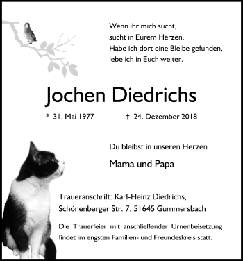 Anzeige von Jochen Diedrichs von Kölner Stadt-Anzeiger / Kölnische Rundschau / Express