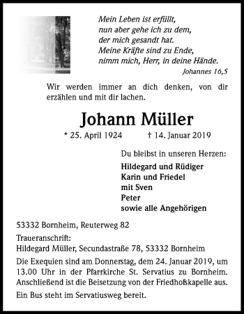 Anzeige von Johann Müller von Kölner Stadt-Anzeiger / Kölnische Rundschau / Express