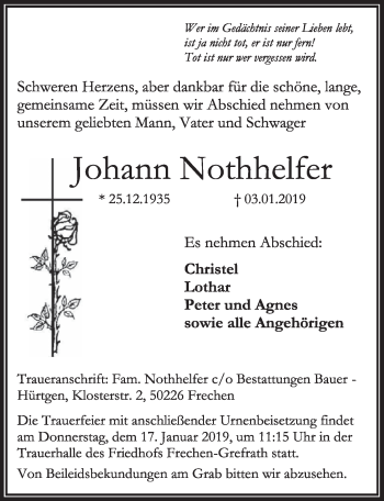 Anzeige von Johann Nothhelfer von  Sonntags-Post 